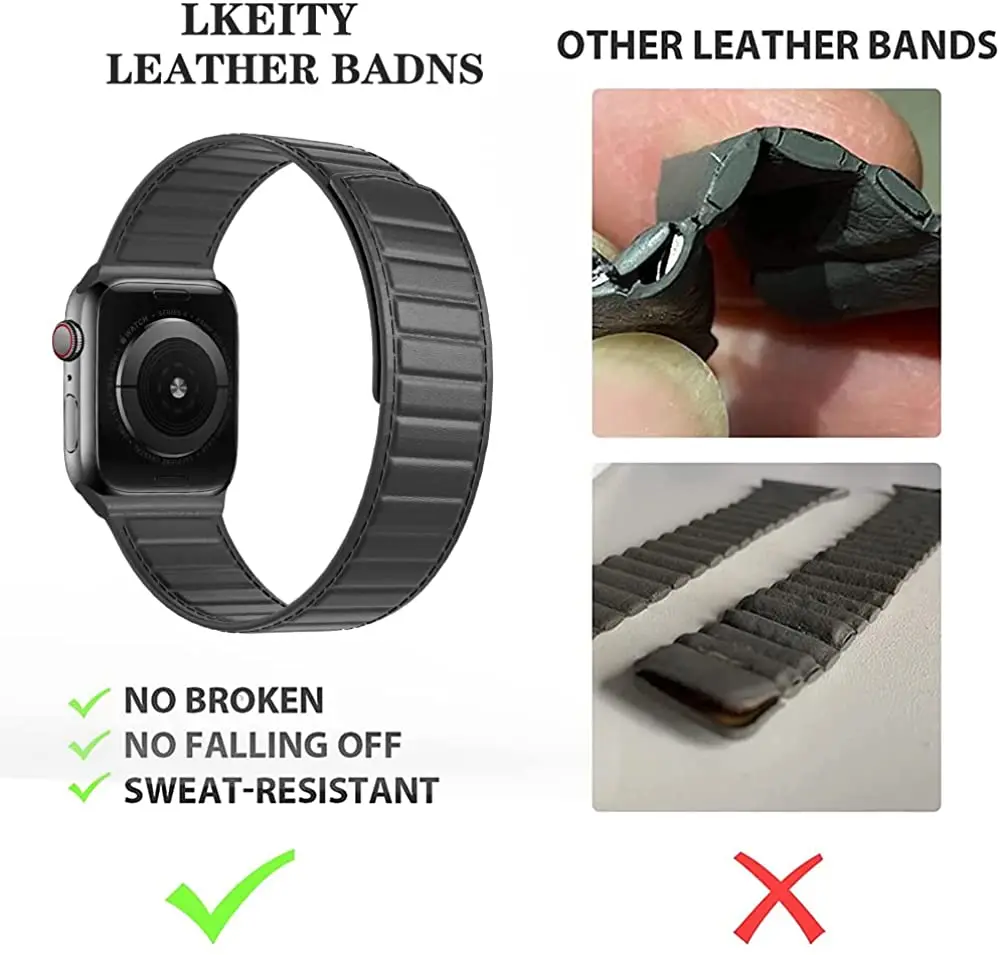 Leather Magnetic Loop Strap For Apple watch 8 7 Belt 45mm 41mm Bracelet Wristband For iWatch Ultra 6 5 4 SE 44mm 40mm 42mm Belt