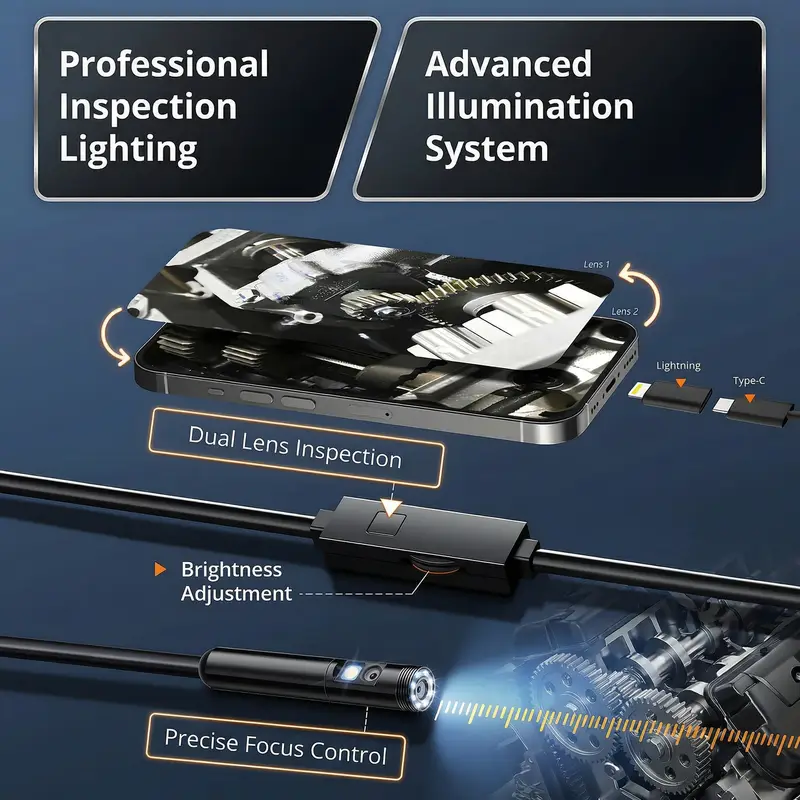 [8mm Single-Lens] Endoscope Camera with Adjustable Light,1920P , Semi-Rigid Cable Snake Borescope for iPhone, iPad, Samsung - Image 3