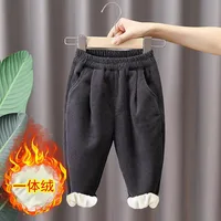 Vêtements pour enfants bébé chaud polaire pantalon hiver rayé pantalon manchette élastique garçons filles enfants pantalon 2
