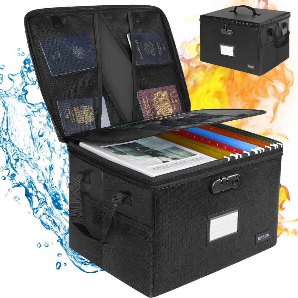 Fireproof Document Box, Portable File Box with Handle Document Safe Collapsible File Cabinets