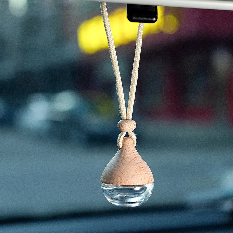 Bottiglia di vetro di profumo pendente per deodorante per auto vuoto da 6 ml con tappi in legno Bottiglia di diffusore di olio essenziale per auto riutilizzabile