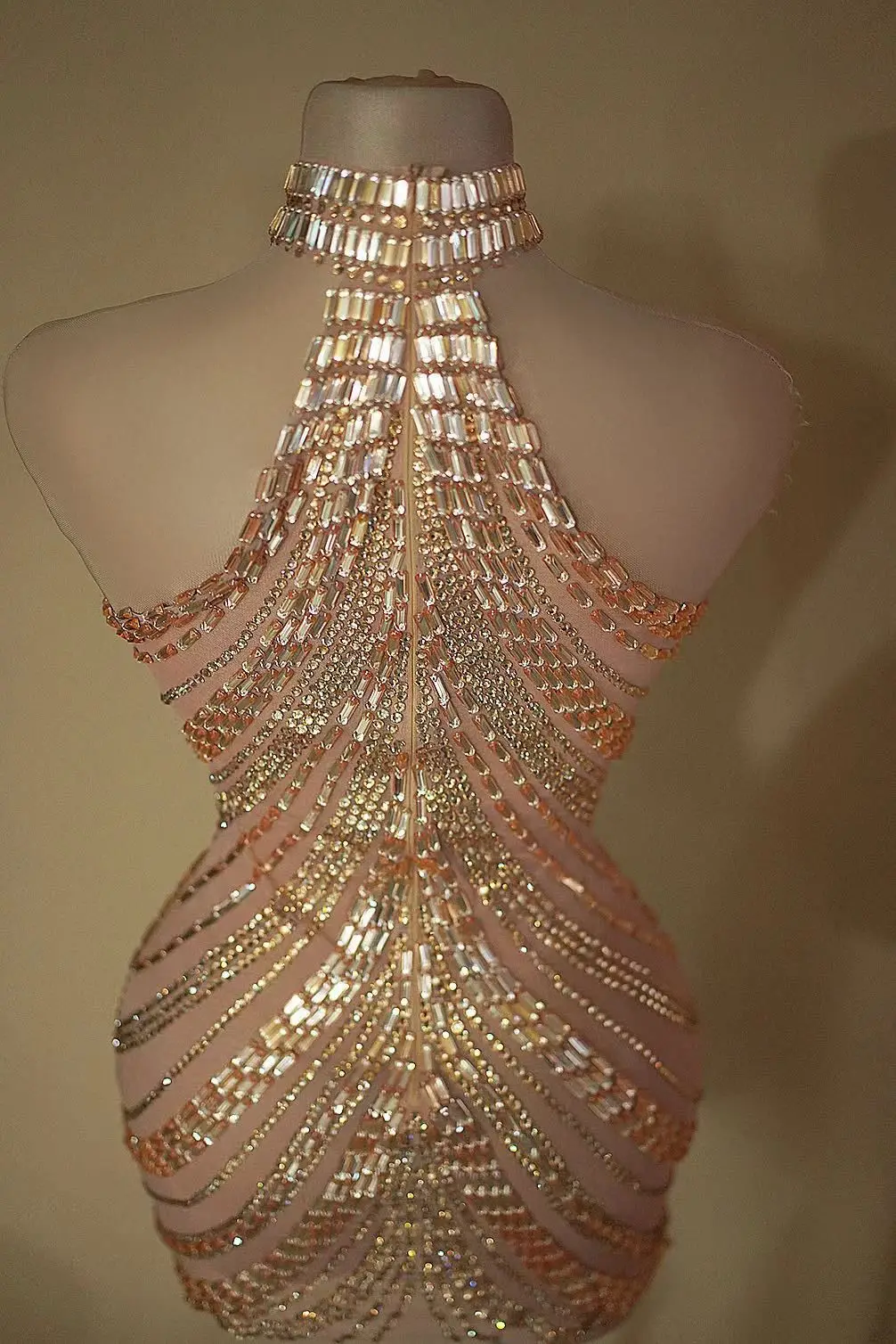 Sexy Birthday Dress Gold stone Club Dancer cloth Singer Outfit