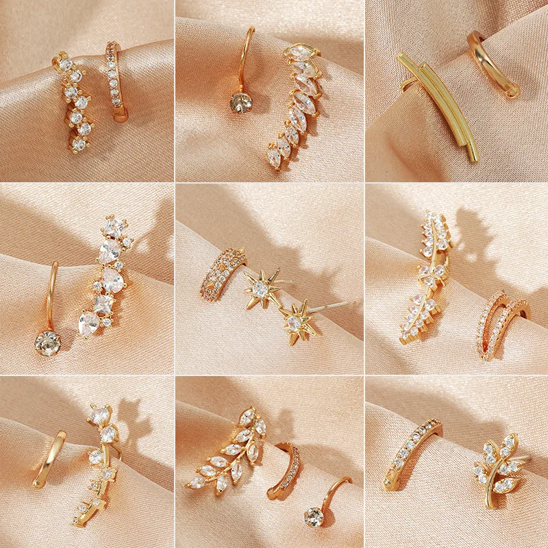 No Piercing Crystal Rhinestone Ear Cuff Earrings For Women Wrap Stud Clip Earrings