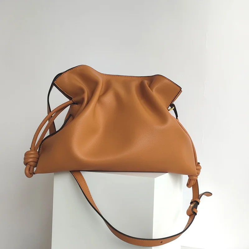 Luxury Brand Single Shoulder Bag Tote Cowhide Drawstring Large Capacity Handbags for Women Crossbody High-quality Messenger