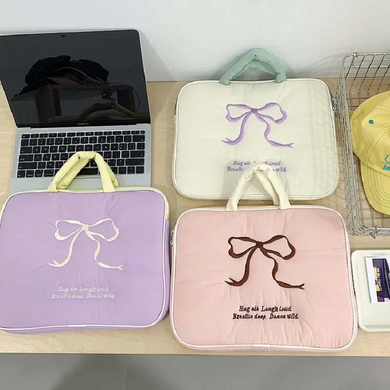 Chic Embroidered Bow Tablet and Laptop Handbag