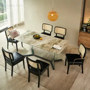Итальянский сланец маленькая квартира обеденный стол современный образец твердой древесины обеденный стул ротанга столовая стол стул набор мебели