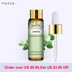 PHATOIL 10ML with Dropper Jasmine Essential Oils for Diffuser Humidifier Perfume Spa Vanilla Lavender Sandalwood Magnolia Lemon