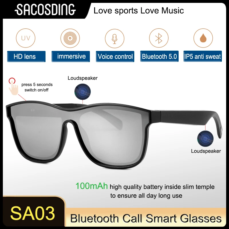 

SACOSDING Smart Glasses Bluetooth5.0 Smart Sunglasses Touch Control Handsfree Music-Call Driving Glasses Sport HD Stereo Headset