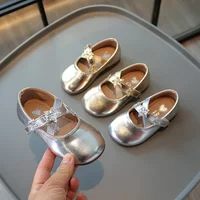 Children's Leather Shoes Solid Color Girls Ballet Shoes Fashion Simple Princess Versatile Kids Party Shoes Gold Silver Causal 1