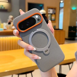 Magnetic Rotatable Metal Ring Stand Matte Protective Phone Case - Google Pixel 10 (Grey)