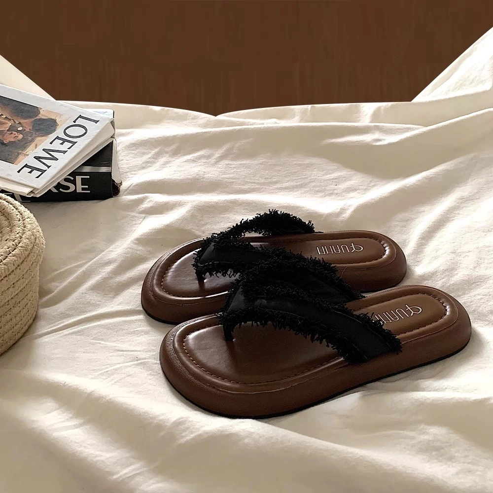 2025 New Herringbone Slippers for Women's Summer Flat Bottomed Toe Beach Leisure Beach Sandals - 4