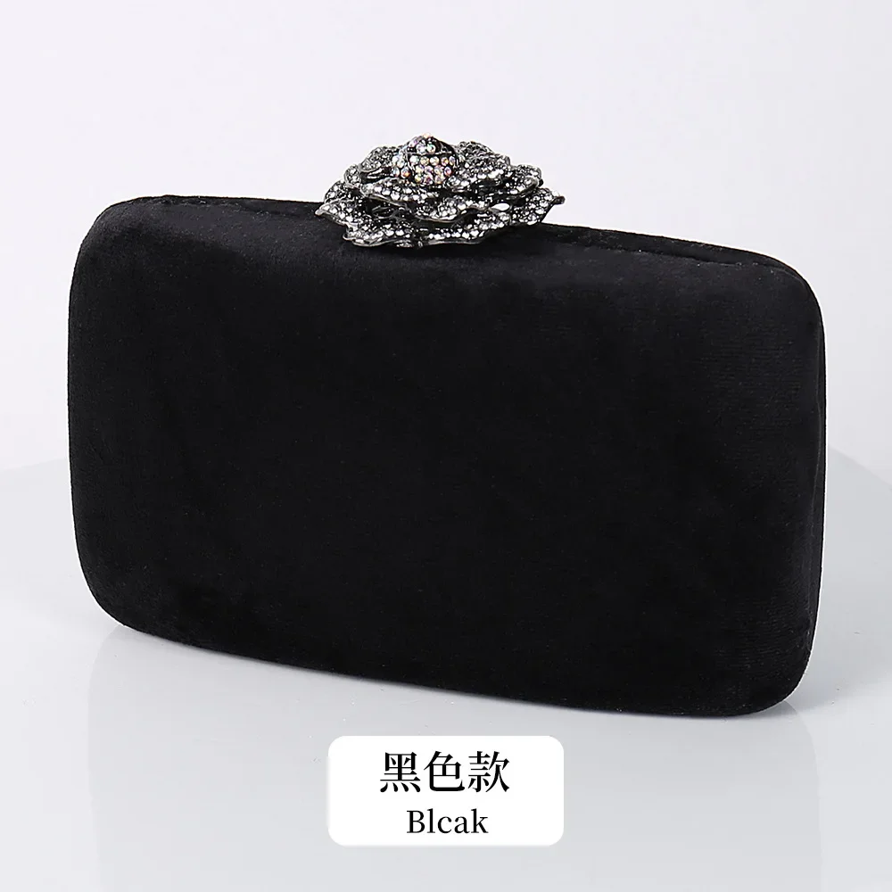 

Velvet Purse Winter Elegant Flower Bag Chain Evening Wedding Clutch Designer Luxury Lock Diamond Clutch New Bag