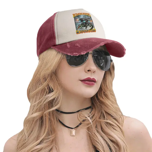 Womens Crocodile Meme Bombardiro Crocodilo Fun Brain Baseball Cap For Female Male Summer  Trucker Hat Fitted Retro Snapback Cap 6