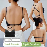Soutien-gorge dos nu en forme de U pour femmes, sous-vêtements sexy, belle fronde dans le dos, section mince, sans couture, petite poitrine froncée, soutien-gorge sans bretelles, nouveau 2