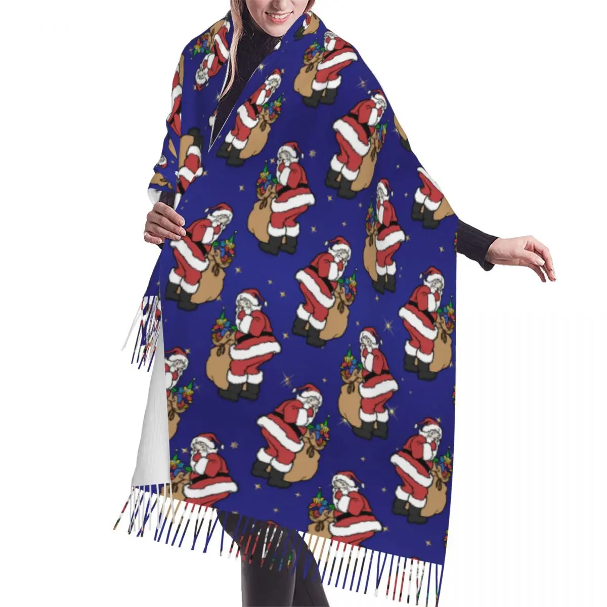 

Personalized Printed Vintage Santa Clause Christmas Holiday Gifts Scarf Women Men Winter Warm Scarves Versatile Shawls Wraps