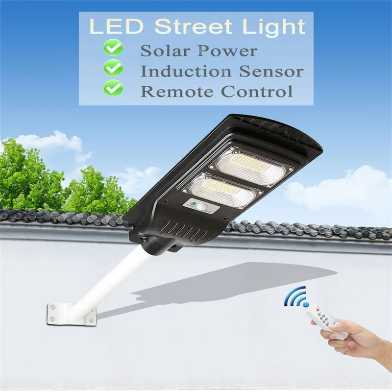 

LED Street Light Solar Power Lamp Outdoor Solar Street Light 96 Led Waterproof with Pole Remote Control for Garden