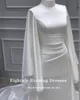 Eightale Muslim Wedding Dress High Neck Satin Customized White Ivory Arabic Bridal Gown Long Sleeves Vestido De Noiva 2