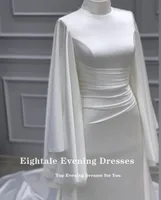 Eightale Muslim Wedding Dress High Neck Satin Customized White Ivory Arabic Bridal Gown Long Sleeves Vestido De Noiva 2