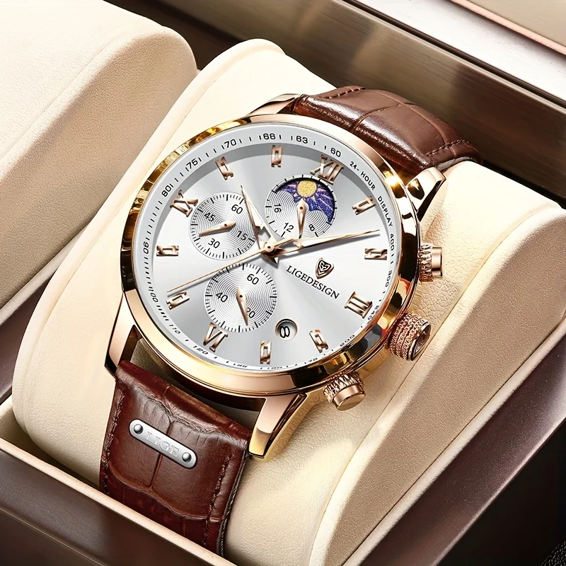 

1pc Men's Watch Luxury Leather Waterproof Sport Quartz Wristwatch Chronograph Military Watch For Men