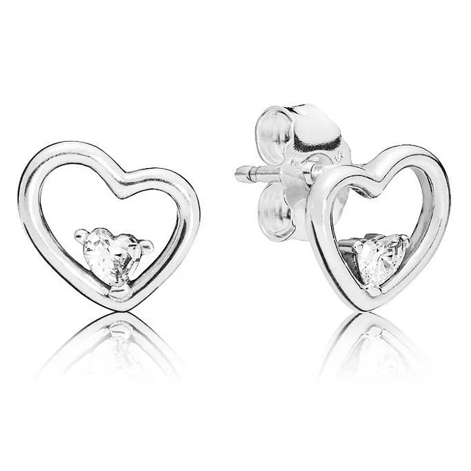 

Original Sparkling Asymmetric Hearts Of Love With Crystal Stud Earrings For Women 925 Sterling Silver Wedding Fashion Jewelry