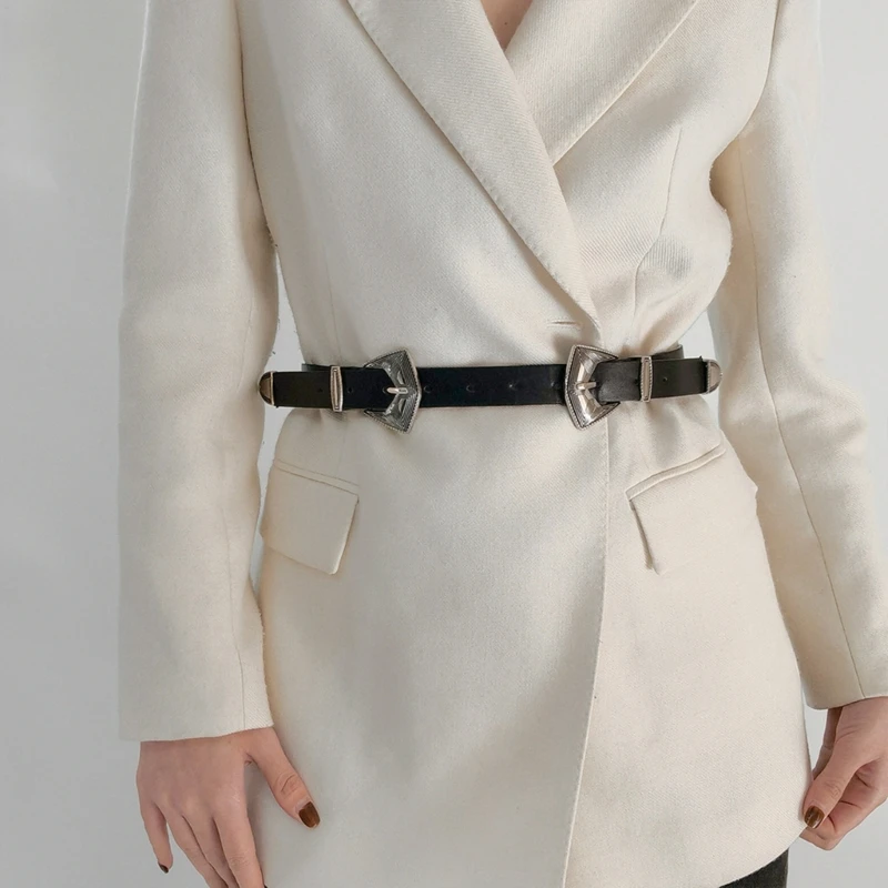 

Women Waist Belt Chain Double-Buckle PU for Hip Hop Rock Bands Player