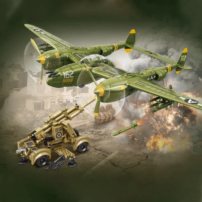

WW2 World War II Classic Model US P-38 Lightning Fighter Artillery Building Blocks Bricks Toys Gifts