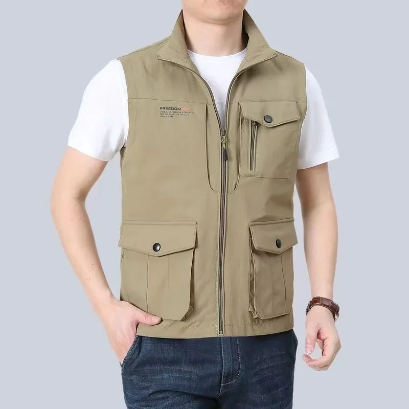 Spring/Summer Work Vest Men's Thin Multi Pocket Outdoor Wear Fishing Photography Tactical Tank Top Quick Drying Coat Camping