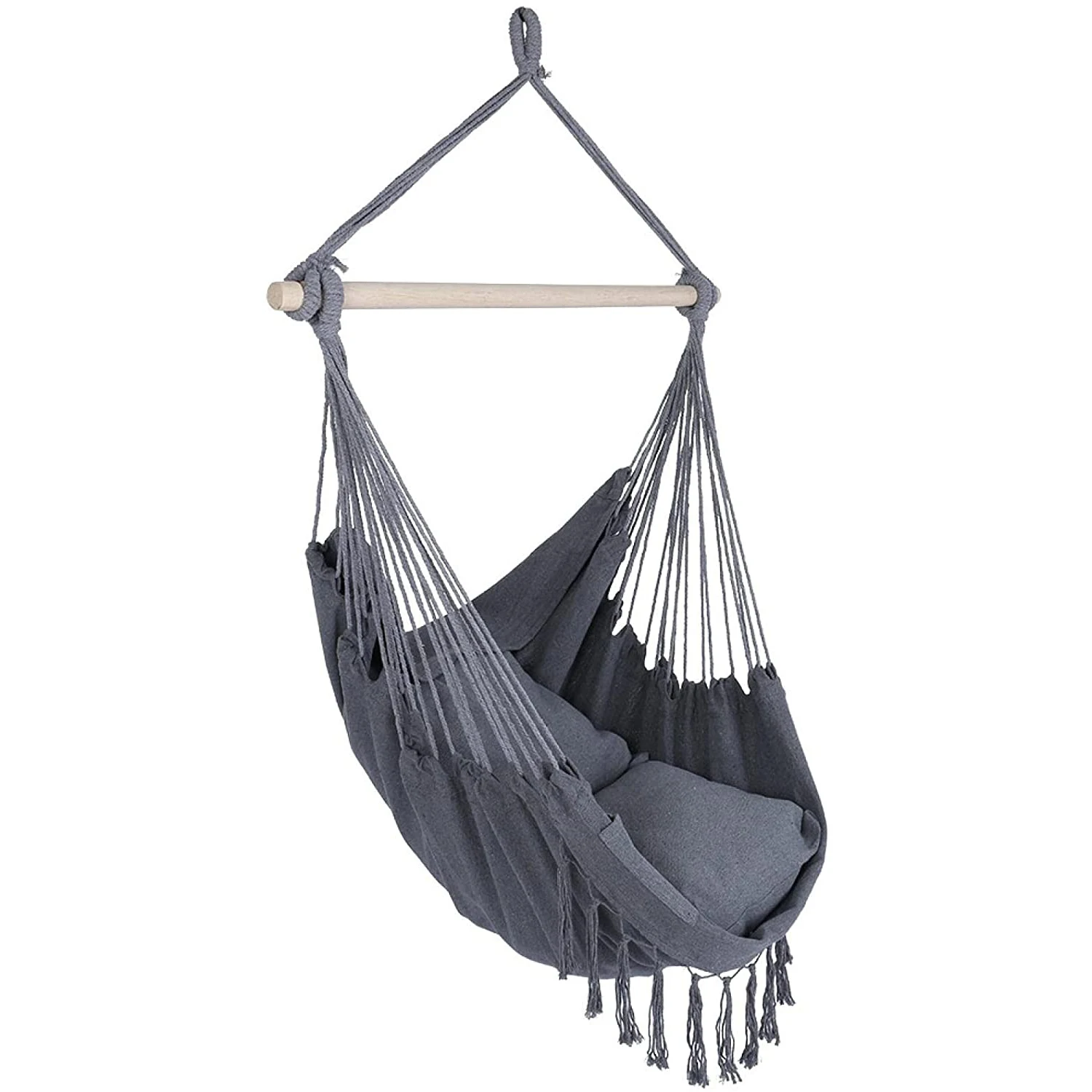 Large Handwoven Cotton Hammock Chair-Max Weight 330 Lbs-Boho Chair with Fringe Tassels for Indoor, Outdoor image_0