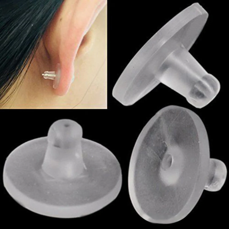 New 100X Silicone Earring Backs 11mm Clear Soft Rubber Ear Stud Blocked  Stoppers