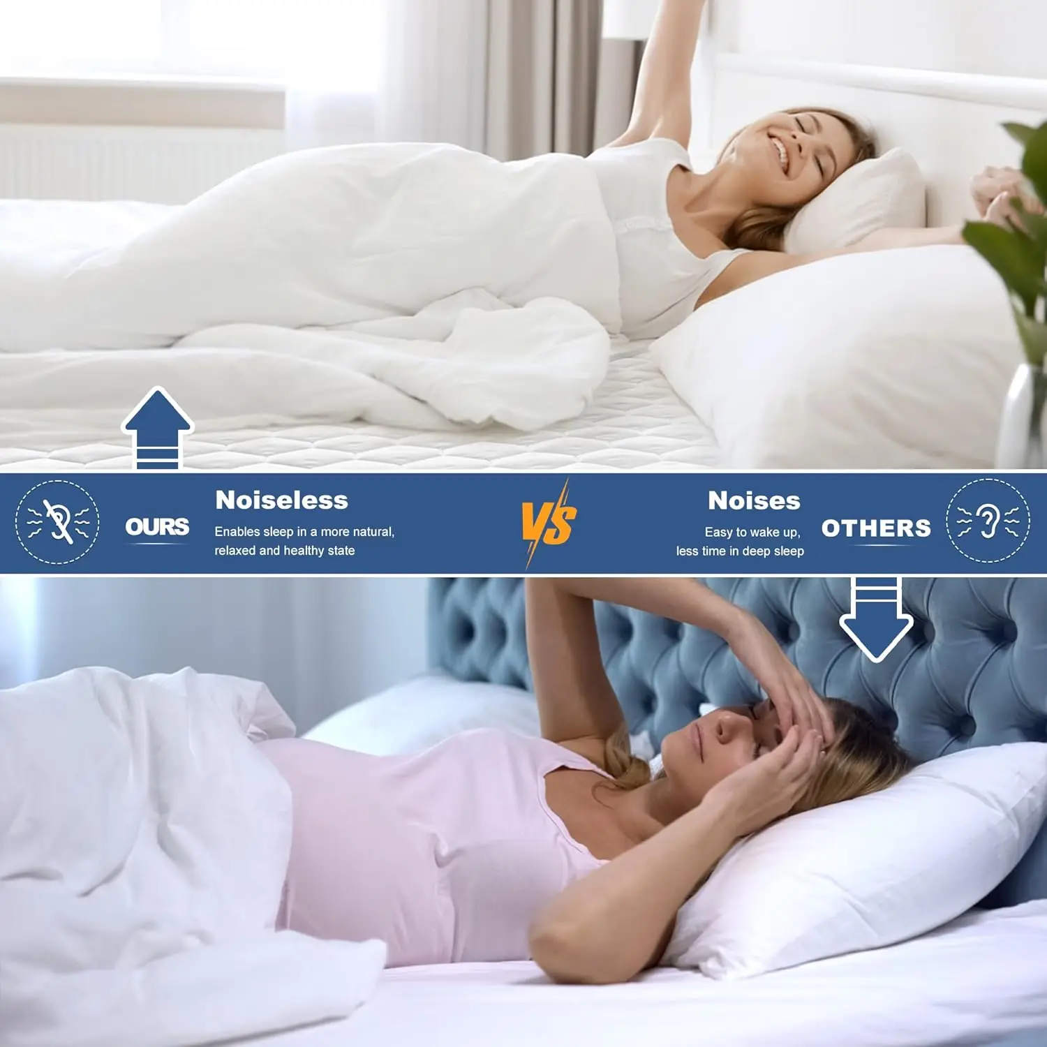 Queen Mattress Protector Waterproof, Waterproof Quilted Fitted Mattress Pad, Noiseless Hollow Cotton Cover,