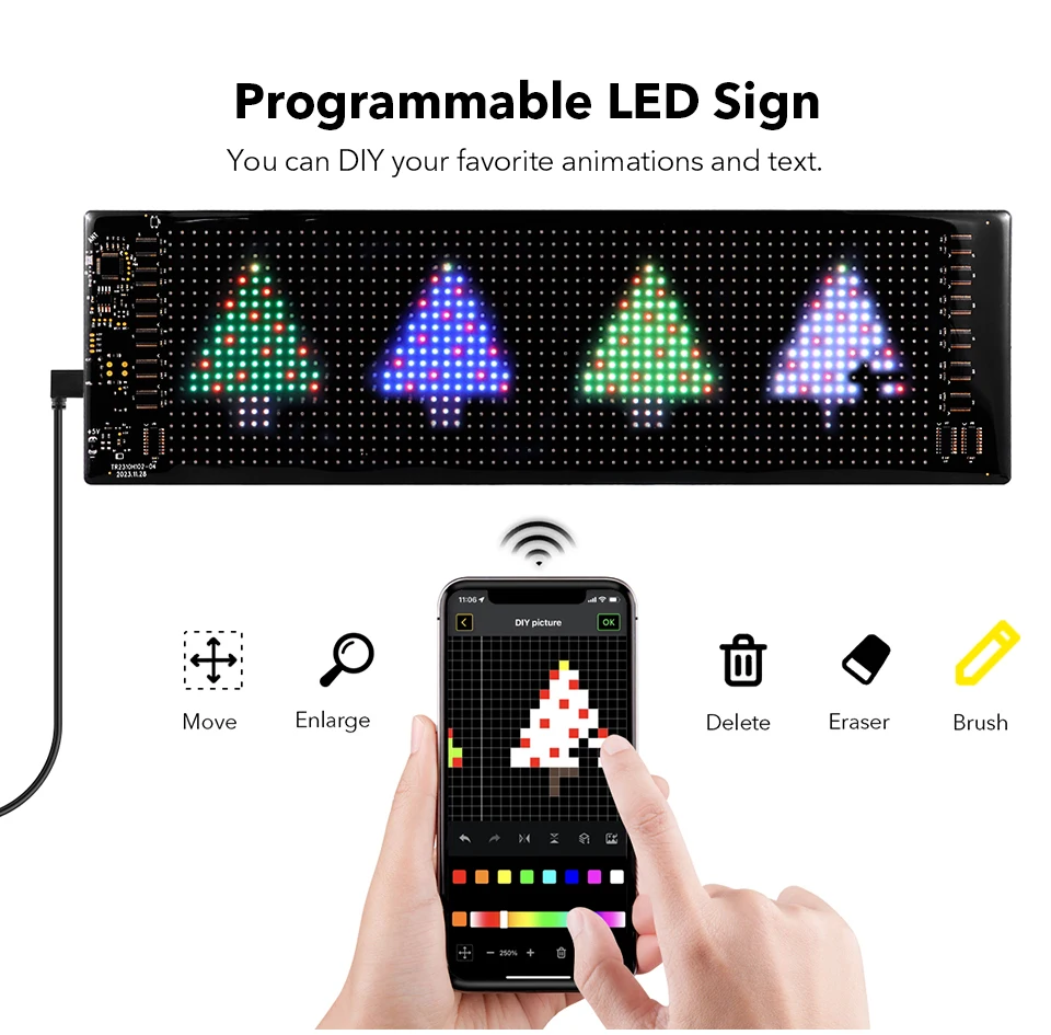 Description Picture 5 of itemLED Matrix Pixel Panel, Scrolling Bright Advertising LED Signs, Flexible USB 5V LED Car Sign Bluetooth App Control