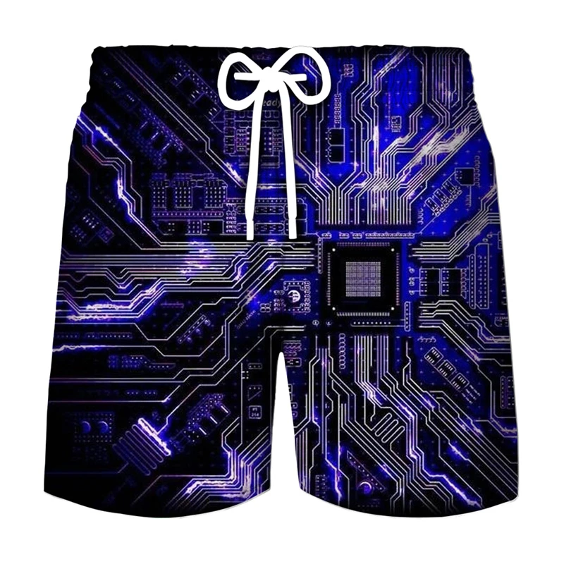 Circuit Board Graphic Shorts Pants Men Summer Hawaii Beach Shorts 3D Printing Electronic Chip Cool Swimsuit Gym Surf Swim Trunks 4