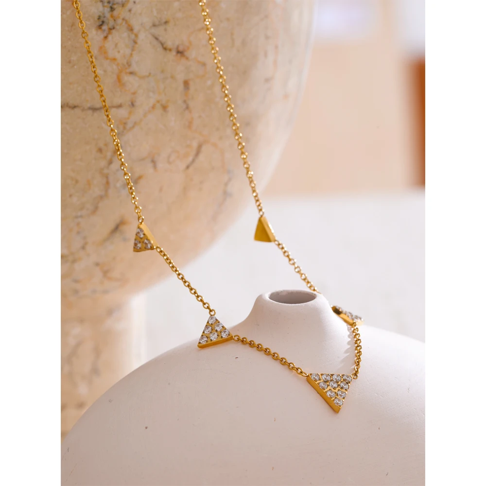 Yhpup Delicate Cubic Zirconia Triangle Drop Necklace