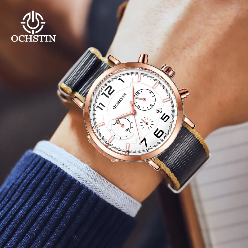 OCHSTIN new creative nylon series watch watch multifunction quartz movement watch 2024 new simple fashion men's quartz watch