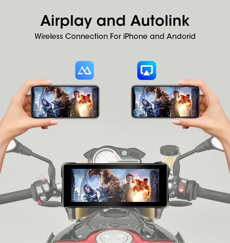 5/7 zoll Motorrad Carplay 1080P DVR Navigation GPS Drahtlose CarPlay Android Auto Wasserdichte Moto Display Monitor IPX7 BT TPMS – Detail 2