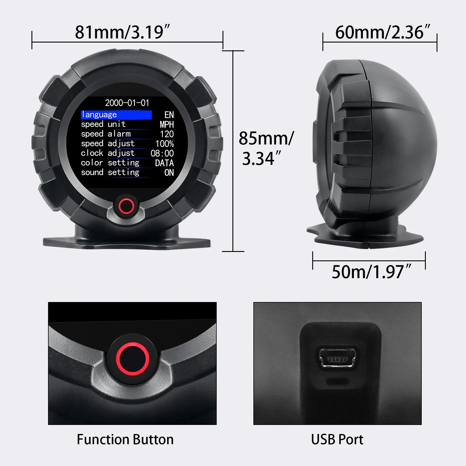 X95 GPS HUD 차량 헤드업 디스플레이 경사계 경사각계 속도계 오프로드 4x4 피치 각도 고도 위도 나침반 게이지