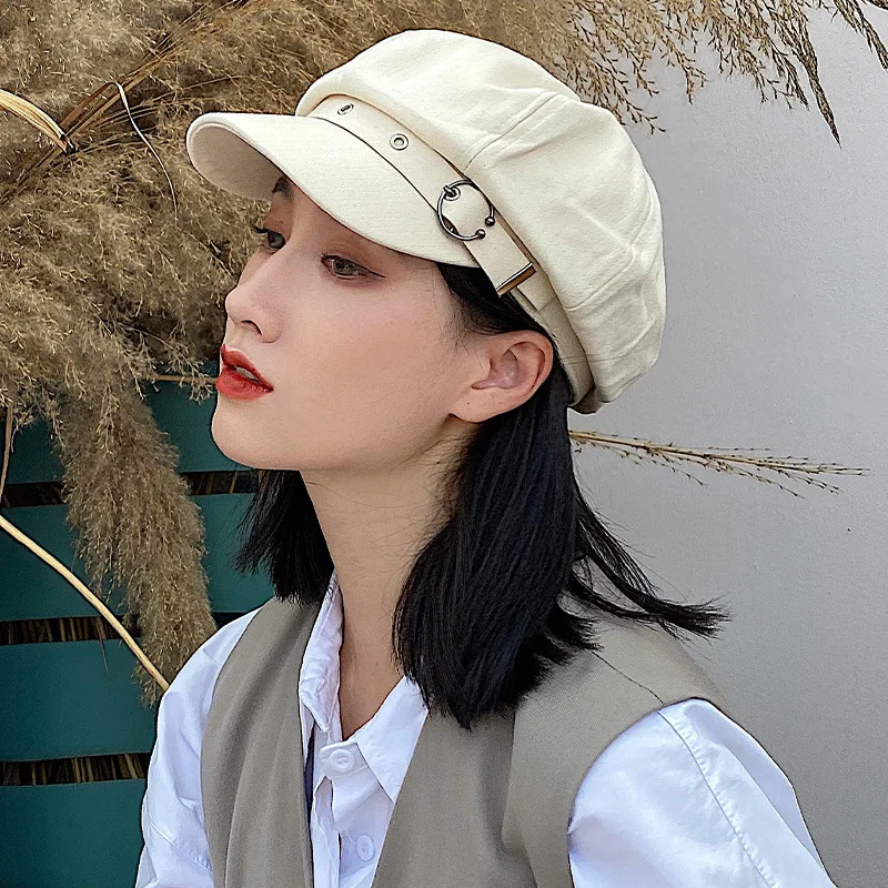 여성용 팔각형 오리 혀 야구 아티스트 모자, 레트로 패션, 코튼 리벳, 영국 모자, S226, 가을 및 겨울
