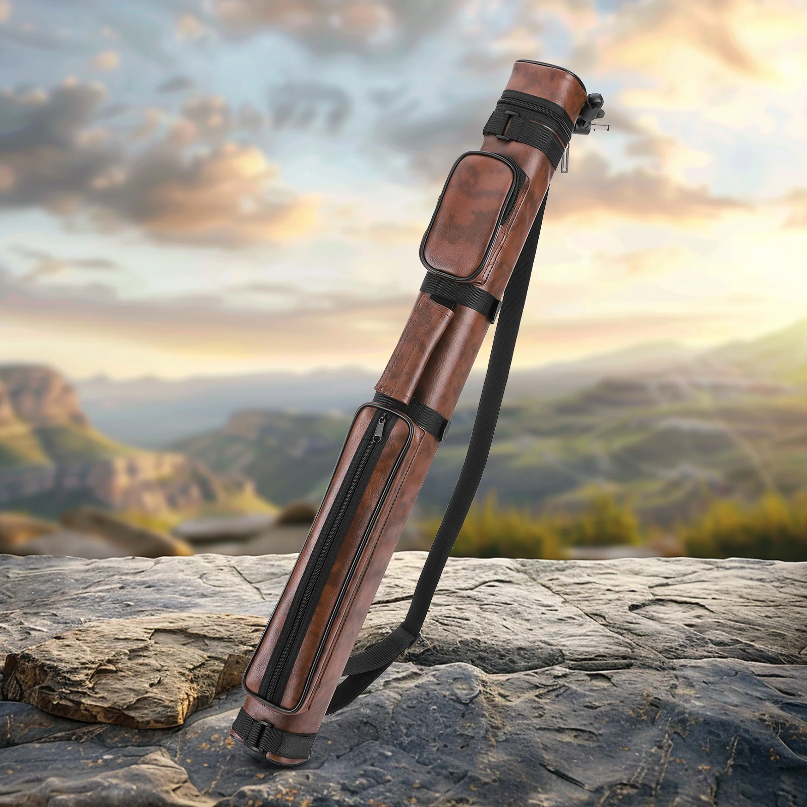 Square Four-Hole Pool Cue Case Leather Billiard Pool Cue Case Pool Stick Case Billiard Stick Carrying Case Billiards Accessories