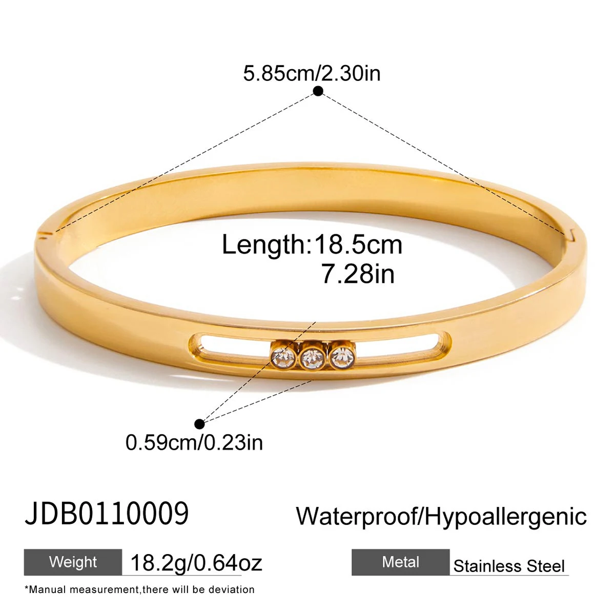 Uworld Classic 18K Plated Gold Color Removable White Rhinestone Bracelet Women Waterproof Stainless Steel Jewelry Bracelets Lady