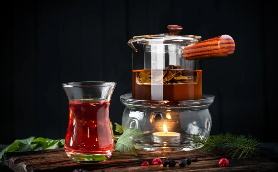 Description Picture 4 of itemGIANXI 550ml Household Wooden Handle Teapot Kitchen With Lid Coffee Flower Tea Set Transparent Glass Kettle Coffeeware Teaware