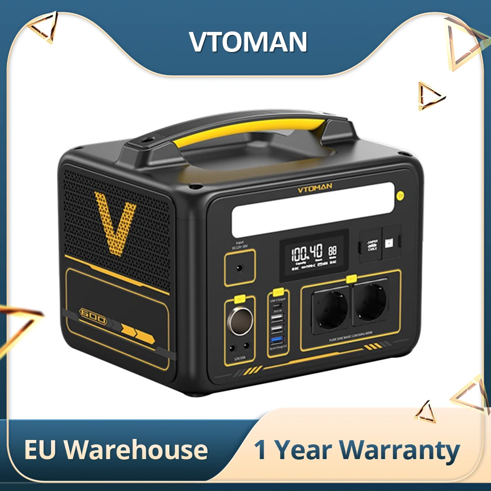 Vtoman Jump 600 Centrale Elettrica Portatile, Generatore Solare A Batteria Lifepo4 Da 640Wh All'Aperto, Prese Ca A Onda Sinusoidale Pura Da 600W, 9 Po