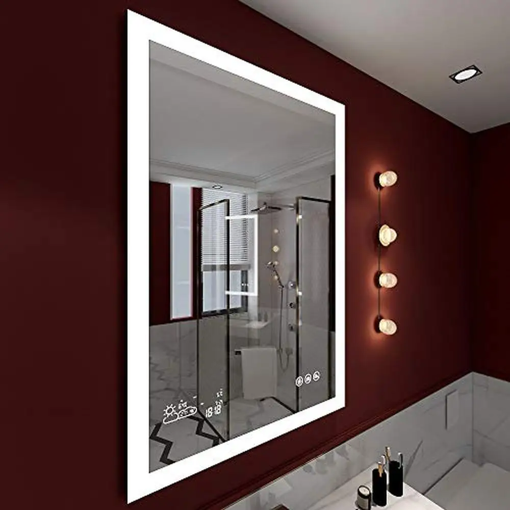 Smart Dimmable Bathroom Mirror with Defogger Weather Forecast Memory Touch High Lumen Vanity