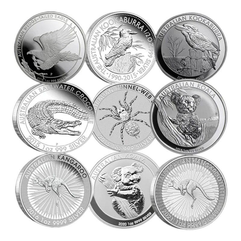 

Elizabeth Coins 9PCs Australia .999 Silver Coins Crocodile + Kookaburra + Spider +Koala +Eagle Animal Challenge Coin