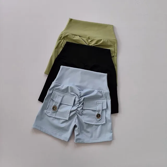 Women's Yoga Sports Shorts with Pockets Push-Up Butt Lift Fitness Running Shorts Cycling Gym Tights High-Waist Training Shorts