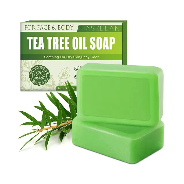Savon à l'arbre à thé pour l'acné du visage et du corps, 100g, barre de savon à l'huile d'arbre à thé pour le visage et le corps, nettoyant naturel pour la peau grasse, sèche et démangeaisons 1