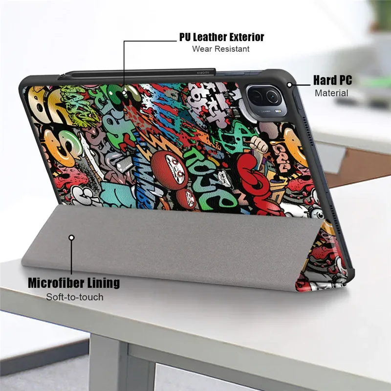 Tablet Case for Xiaomi Pad 5 11 inch Magnetic Shockproof Cover For XiaoMi Mi Pad 5 Pro Painted Trifold Shell+Film+Stylus