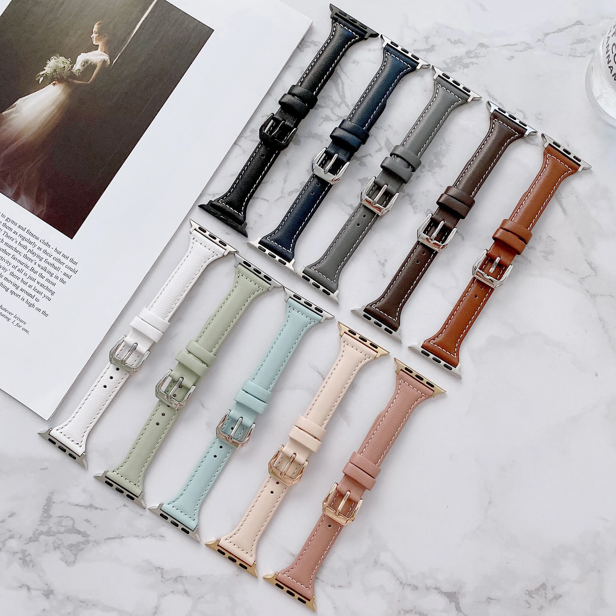 

Slim-fit leather strap For iwatch series 6 5 4 3 SE 44mm 42mm 40mm Hand-made wristband For Apple watch Ultra 49mm 8 7 41mm 45mm