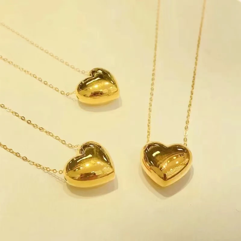 MUZHIReal18KGoldHeartPendantNecklacePureAU750OChainClassic