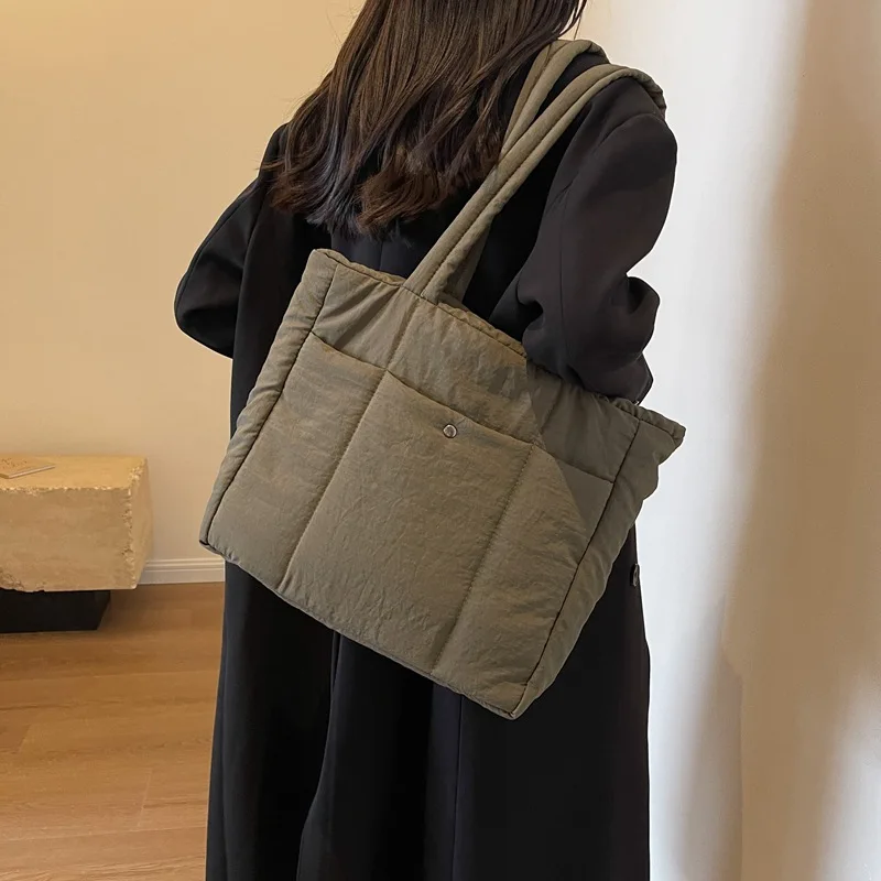 Cotton-padded Tote Bag Women's Bag 2024 New Solid Color  Commuter Style Class Shoulder Bag Armpit Purses And Handbags