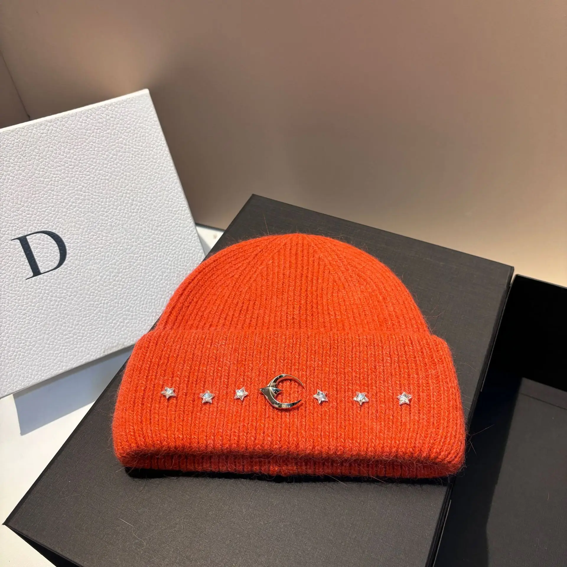 New Rabbit Fur Bifold Knit Hat Winter Warm Fashion Ear Protection Moon Beanie Outdoor Pullover Hat Women
_voghion.com